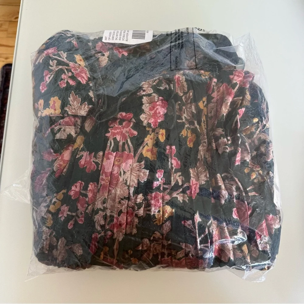 Anthropologie Floral Pleated Midi Dress - Green and Pink - Picture 9 of 12